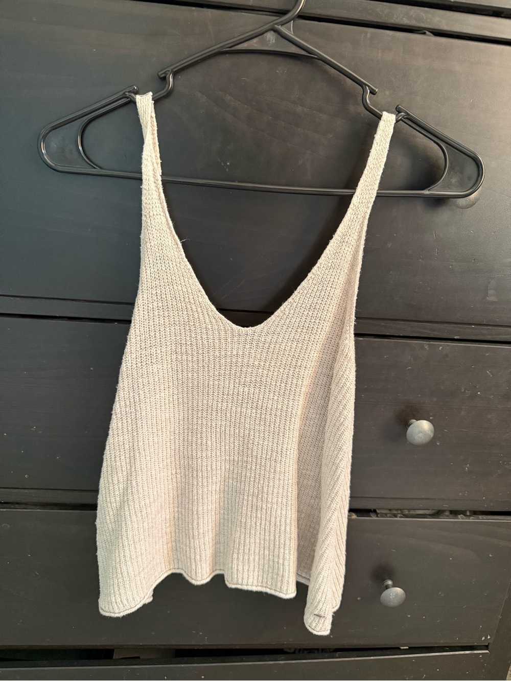 American Eagle Beige Knit V-Neck Tank Top - Women's Sleeveless Sweater